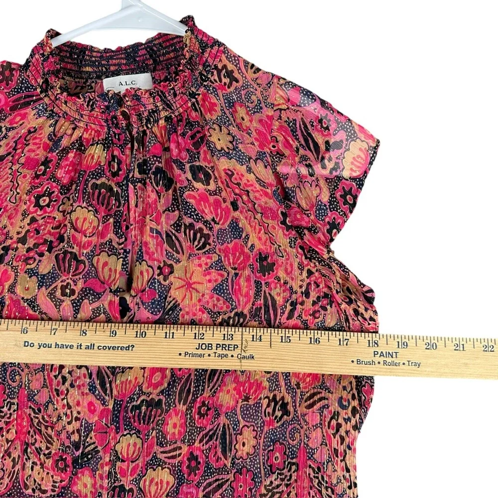 A.L.C. Women’s 4 Hayley Printed Top Silk Blend Chiffon Flutter Sleeve Blouse - Picture 5 of 14